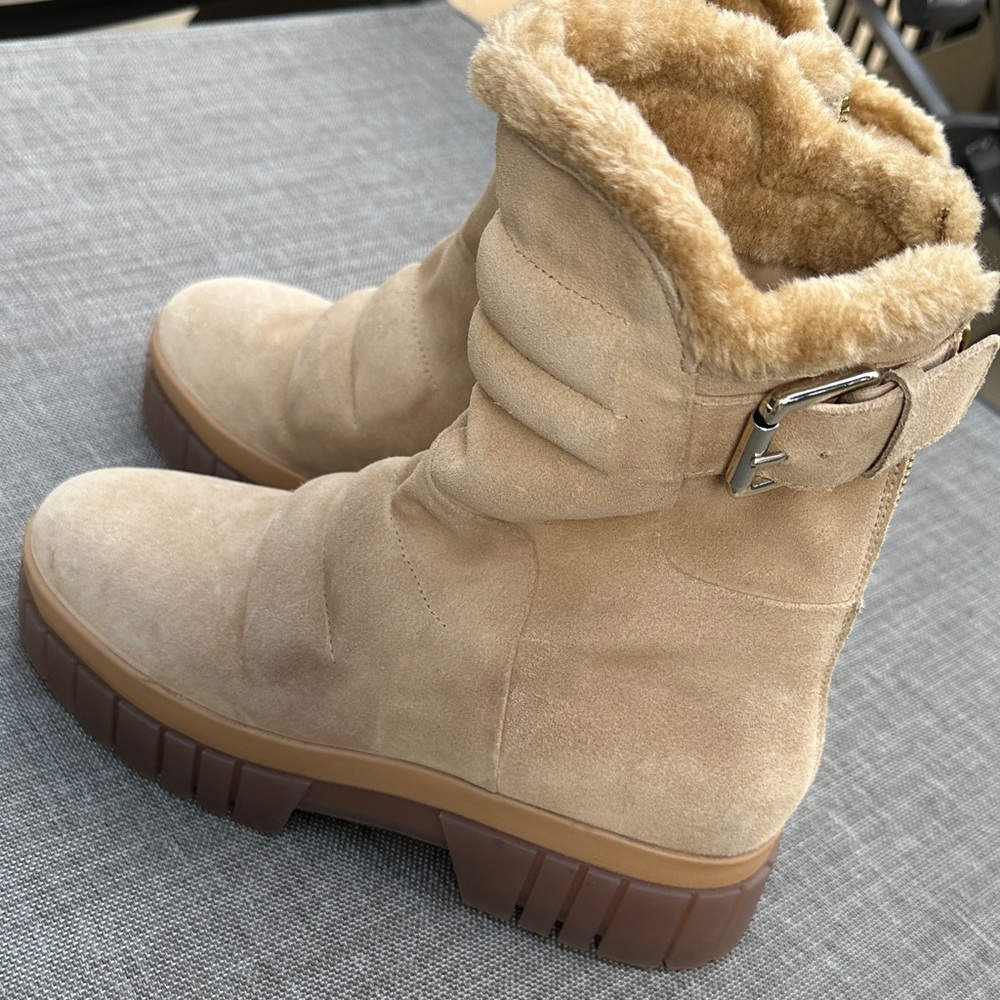 Free People Beige Suede Winter Boots